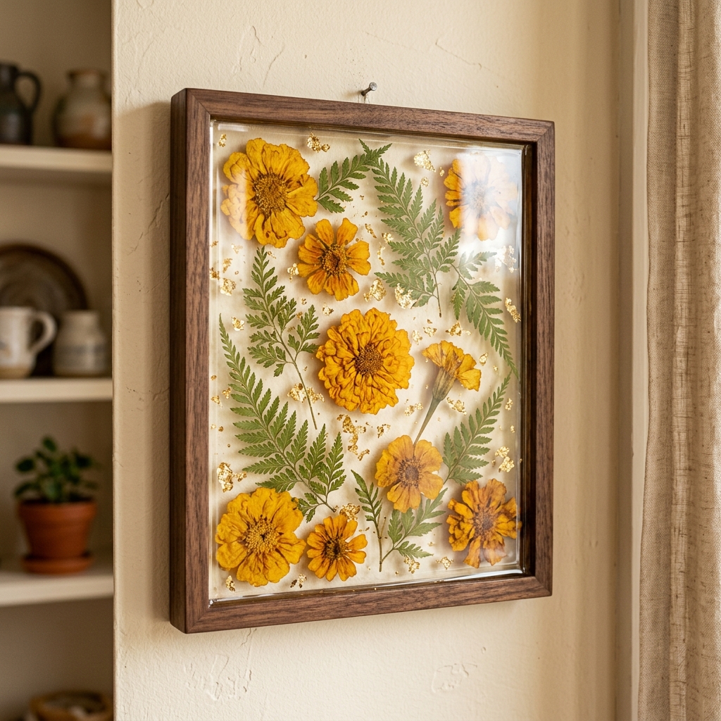 Preserved Wedding Flowers and Ferns in Resin Frame