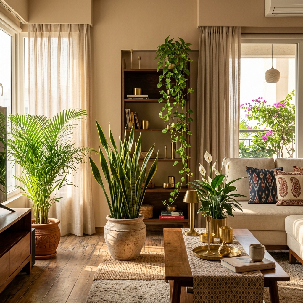 Top 7 Air Purifying Indoor Plants Styled in Modern Indian Living Room